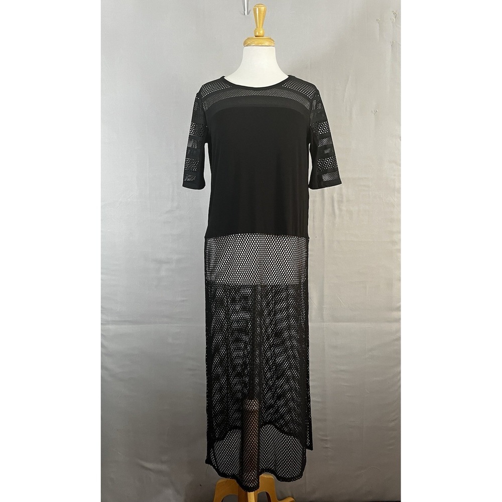 Cha Cha Vente Black Mesh Overlay T-shirt Maxi Dress S Sheer‎ Goth